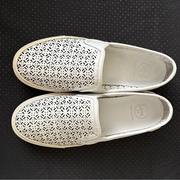 Tory Burch Lennon Laser Cut Slip-On White Sneakers - Picture 3 of 8